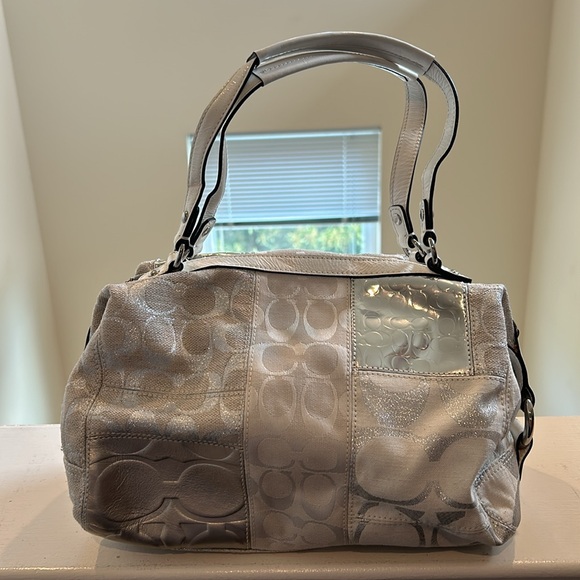 ❌SOLD❌ Coach Upcrafted Patchwork Metallic Signature Strip Satchel - Very Good - Picture 11 of 11